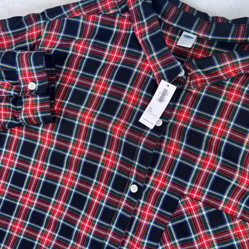 Old Navy Button Down Shirt Womens 4X Multicolor Plaid Cotton Long Sleeve Pocket